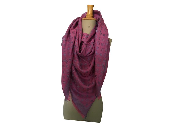 Louis Vuitton Monogram shawl Pink Silk Wool  ref.193894