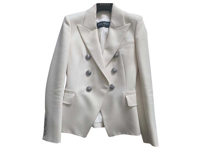 Balmain Classic lined breasted White Silk Wool  ref.193902