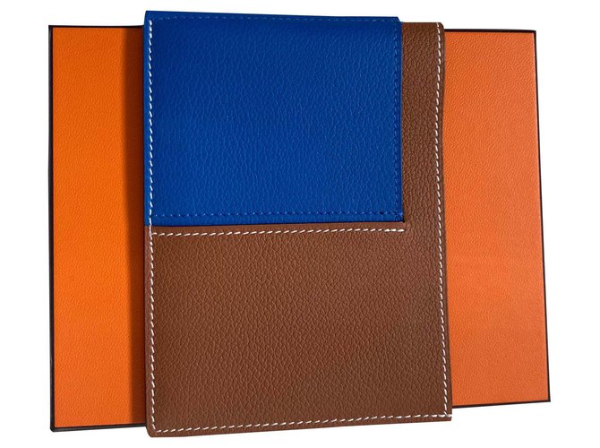 Hermès Necto cardholder wallet Blue Caramel Leather  ref.193905