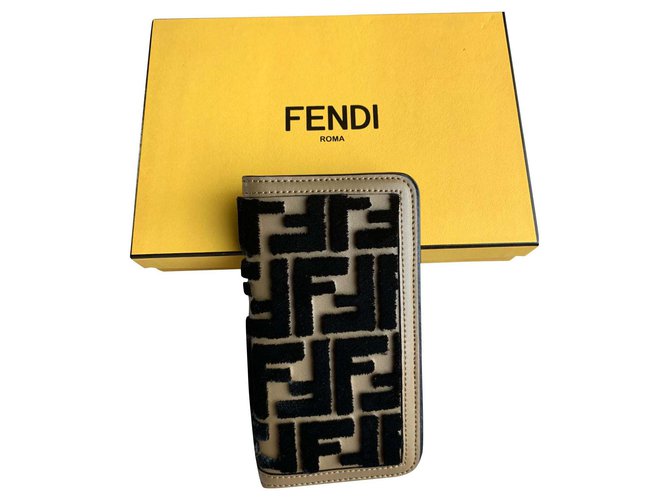 Fendi multicolor flip-cover case Brown Caramel Leather Fur  ref.193908