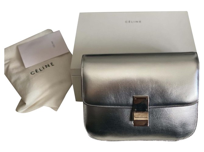 Classic Box Céline Celine Medium classic bag in calf leather liege Silvery Grey  ref.193913