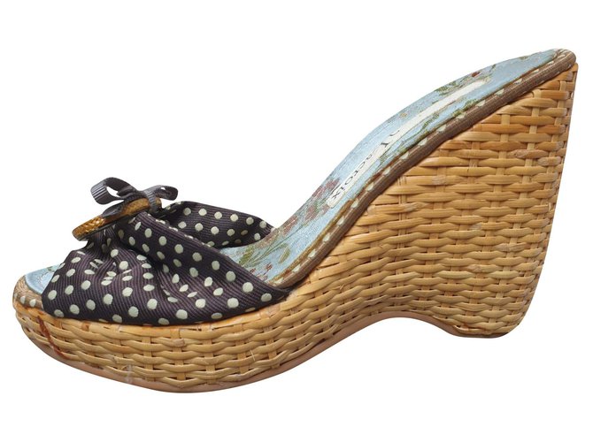 Christian Lacroix Wicker mules Brown Cloth  ref.193927