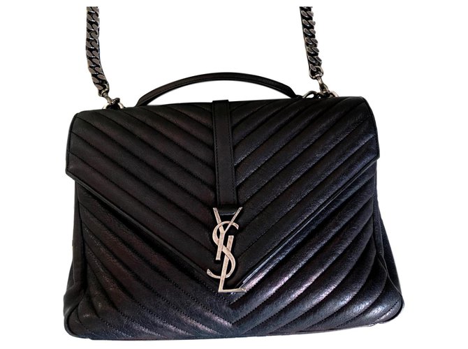Shopping Monogramme Yves Saint Laurent College medium YSL handbag Black Leather  ref.193945