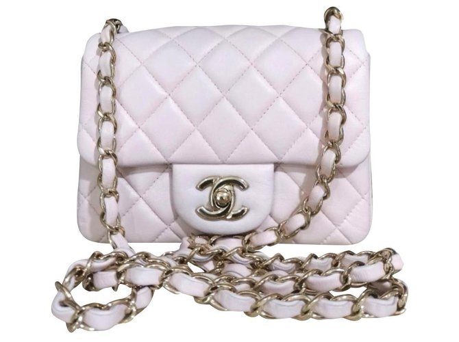 Timeless Chanel mini bolsa flap clássica rosa claro Couro  ref.193985