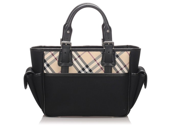 Burberry Black Nova Check Canvas Handbag Multiple colors Leather Cloth Pony-style calfskin Cloth  ref.194019