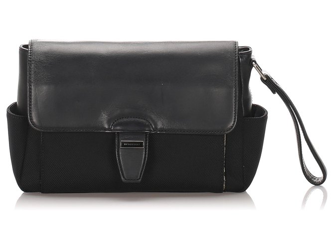 Burberry Black Canvas Clutch Bag Leather Cloth Pony-style calfskin Cloth  ref.194035
