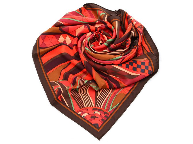 Hermès Hermes Red Les Flots du Cheval Silk Scarf Multiple colors Cloth  ref.194061