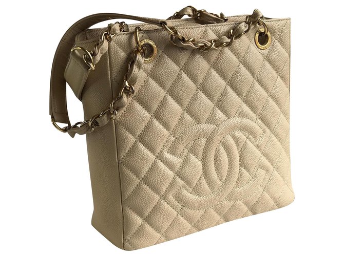 Classique Chanel Shopping Tote PST caviar Cuir Beige  ref.194141