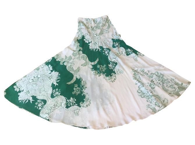 Falda larga Roberto Cavalli de seda blanca y verde Blanco