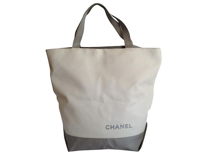 Chanel Tote Bag Eggshell and Gray Coated Canvas