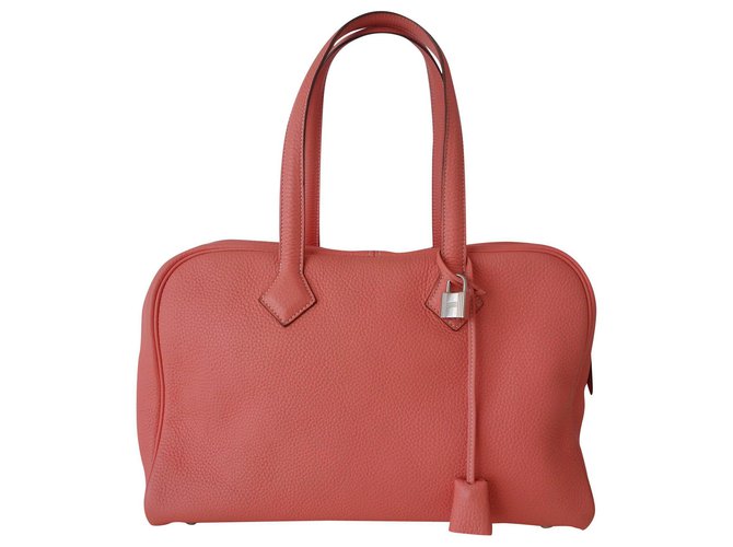 Hermès HERMES VICTORIA II BAG Pink Orange Coral Leather  ref.194423