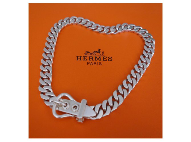 Hermès HERMES SELLIER NECKLACE Silvery Silver  ref.194433