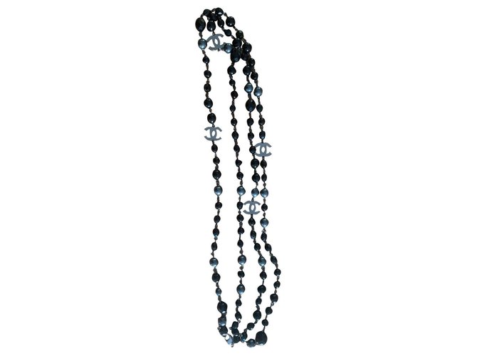 Chanel Long necklaces Black Steel  ref.194434
