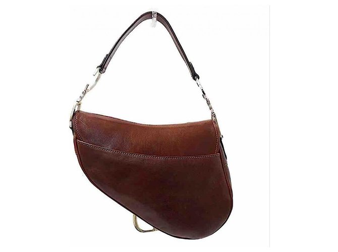 Dior Rare Brown Leather Flower Embroidery Saddle Shoulder Bag  ref.194456