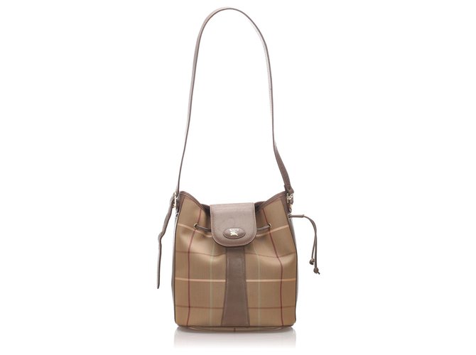 Burberry Brown Plaid Cotton Shoulder Bag Multiple colors Light brown Leather Pony-style calfskin Cloth  ref.194732