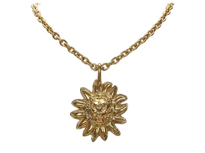 Chanel Gold Leo Lion Sun Medallion Necklace Golden Metal  ref.194743
