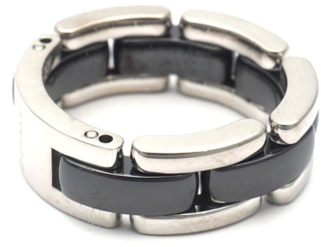 Chanel anel de cerâmica ultra prata Preto Metal Plástico  ref.194783
