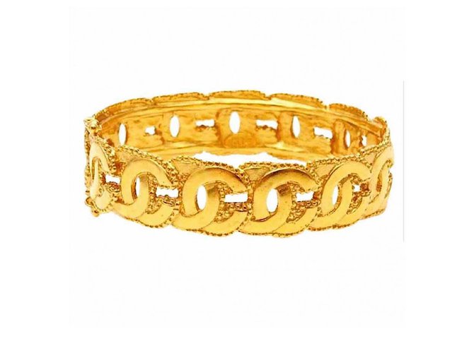 Chanel VINTAGE 24K K banhado a ouro pulseira articulada Dourado  ref.194832