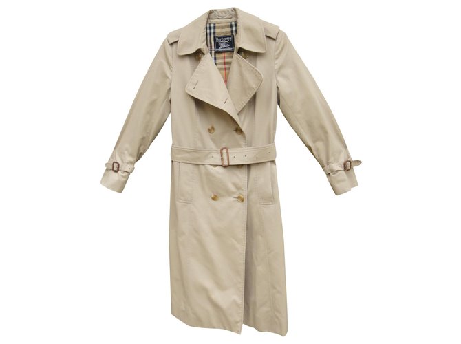 trench coat vintage das mulheres Burberry 38 Bege Algodão Poliéster  ref.194869