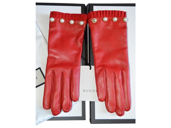 guantes gucci talla 8 NUEVO Roja Cuero  ref.194900