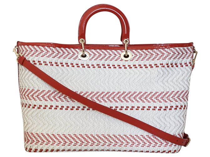 Diorissimo Dior Handtaschen Weiß Rot Leder Leinwand  ref.194908
