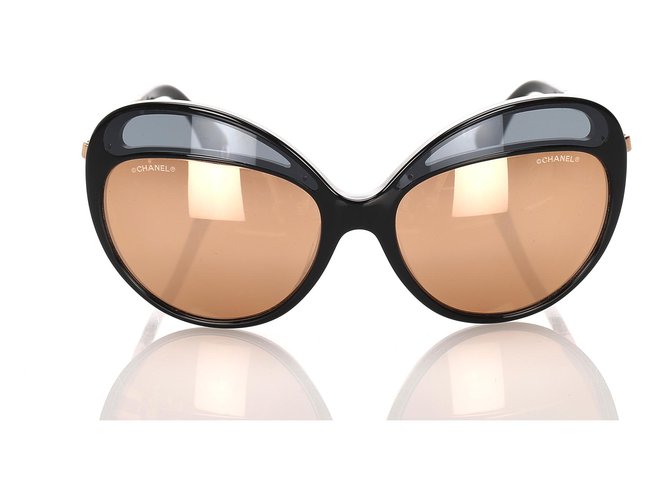 Chanel Rosa Rodada Espelho Óculos de Sol Preto Plástico  ref.194951