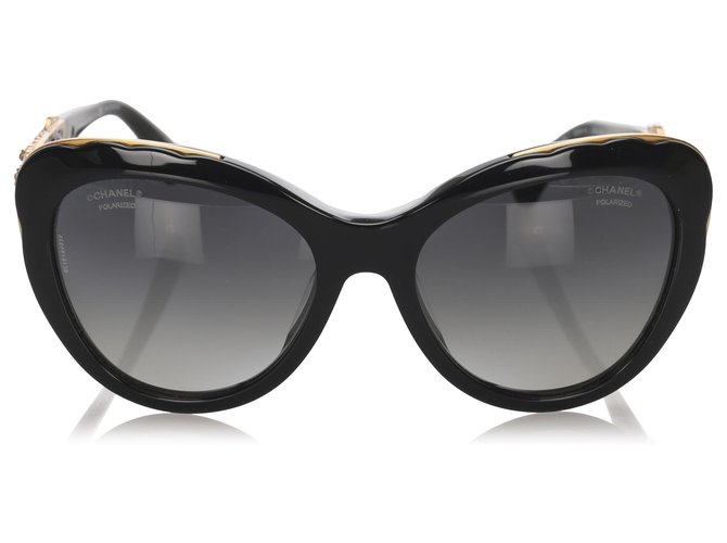 Chanel Black Bijou Cat Eye óculos escuros Preto Dourado Metal Plástico  ref.194957