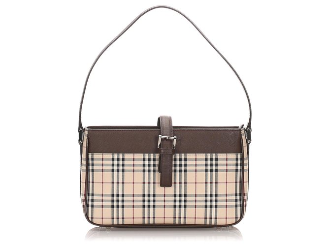 Burberry Brown House Check Canvas Shoulder Bag Multiple colors Beige Leather Cloth Pony-style calfskin Cloth  ref.194983