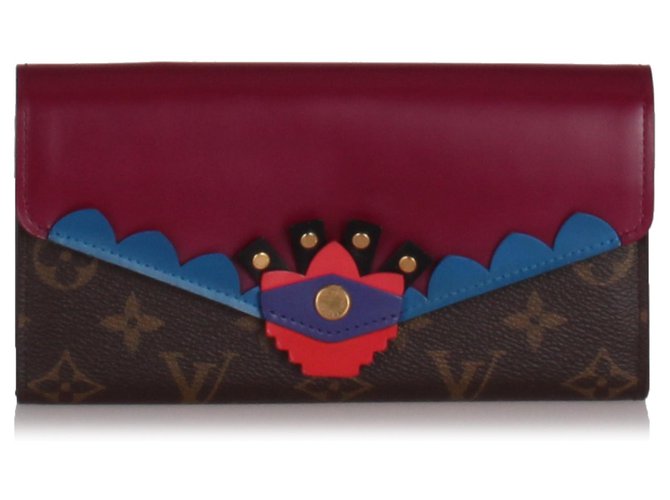 Louis Vuitton Brown Monogram Totem Sarah Wallet Red Leather Cloth Pony-style calfskin  ref.195008