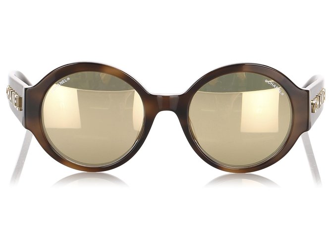 Chanel Brown Round Mirror Sunglasses Golden Plastic ref.195011 - Joli Closet