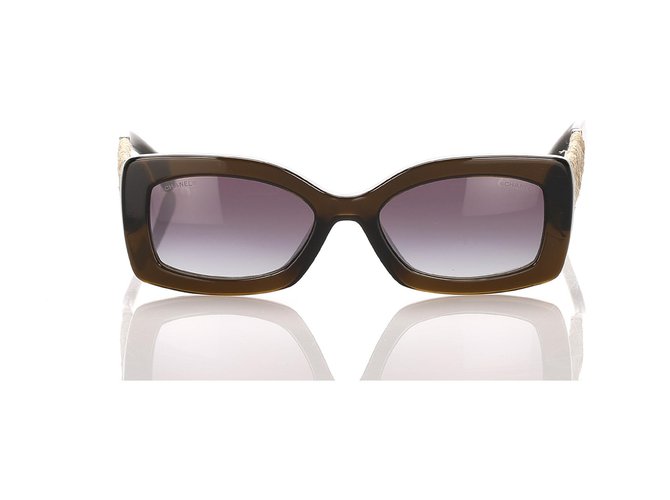 Chanel Brown Rectangle Tinted Sunglasses Golden Dark brown Plastic  ref.195016