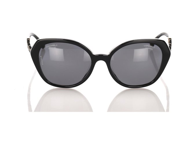 Chanel Black Cat Eye getönte Sonnenbrille Schwarz Kunststoff  ref.195018