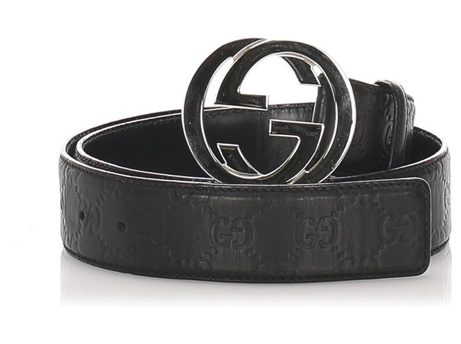 Gucci Black lined G Guccissima Belt Leather Metal Pony-style calfskin  ref.195021