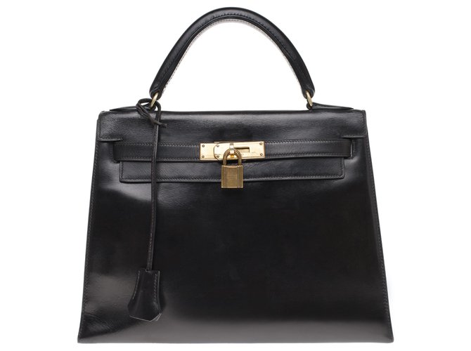 Hermès hermes kelly 28 black box leather, gold plated metal trim  ref.195038