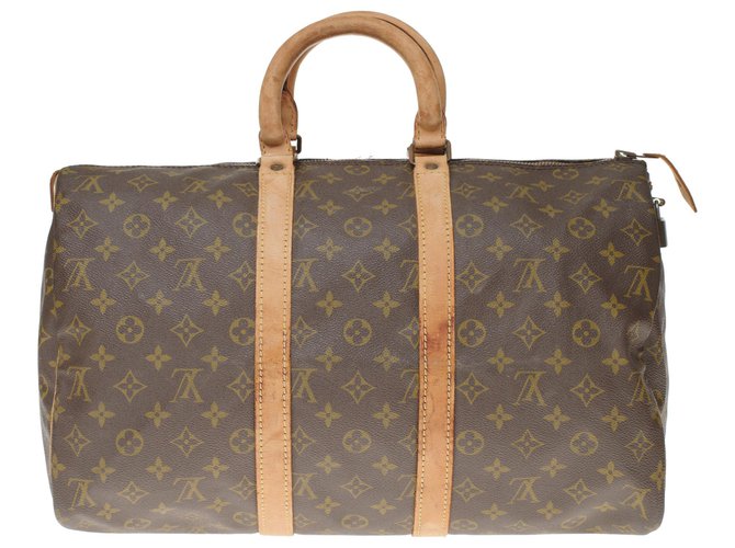 Louis Vuitton Keepall travel bag 45 In monogram canvas Brown Leather Cloth  ref.195045