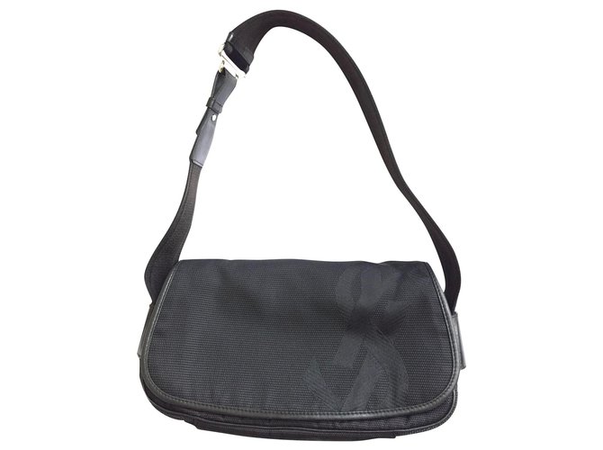 Yves Saint Laurent Handbags Black Leather Velvet Cloth  ref.195048
