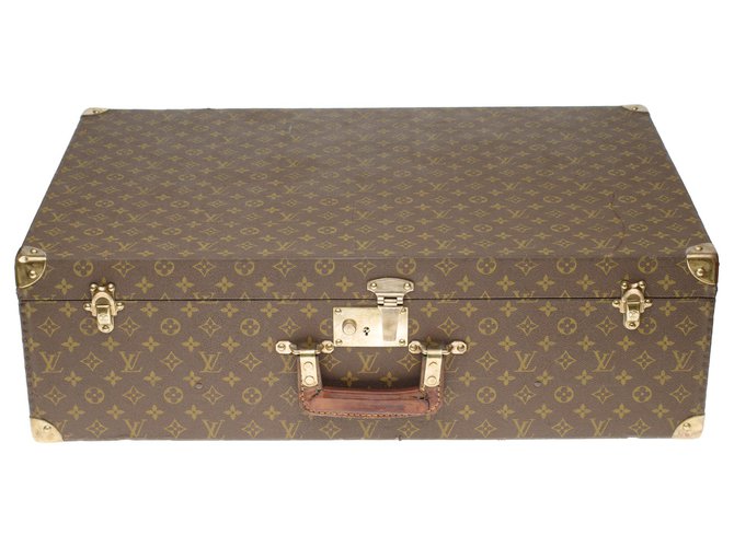 Sehr schöner Louis Vuitton Vintage starrer Koffer 70cm in Monogramm Leinwand und Leder, Messingverkleidung Braun  ref.195096