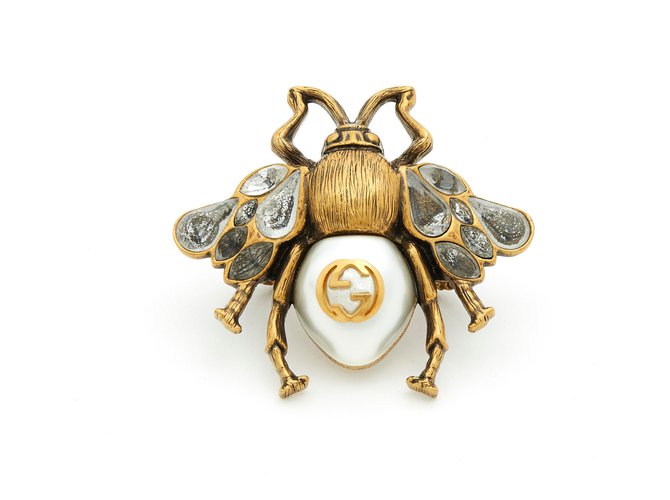 Marmont Gucci BEE RING CRYSTALS AND PEARL XXL NEW Métal Doré  ref.195147