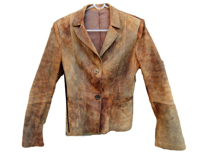 Sylvie Schimmel giacca in pelle scamosciata stretch di agnello 38 Marrone chiaro Scamosciato  ref.195164