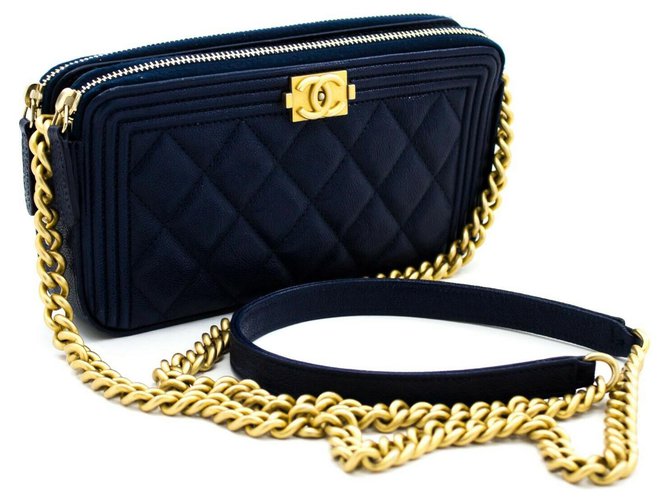 Bolsa Chanel Azul Couro  ref.195197