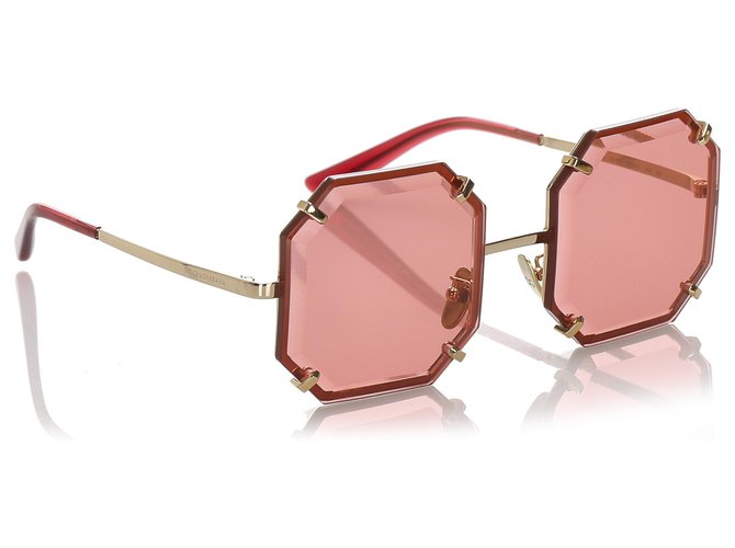 Dolce & Gabbana Dolce&Gabbana Red Octagonal Tinted Sunglasses Golden Metal - Closet