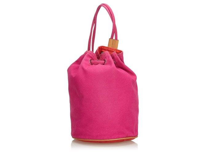 Hermès Hermes Pink Canvas Polochon Mimile Cuir Toile Tissu Rose  ref.195314