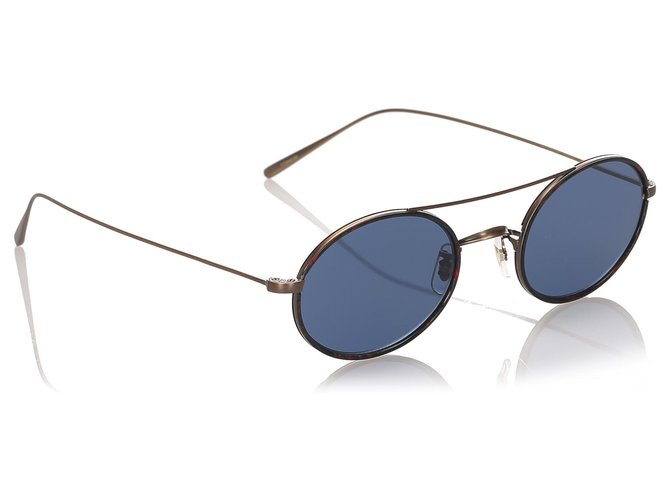 Oliver Peoples Blue Shai Round Tinted Sunglasses Golden Metal  -  Joli Closet