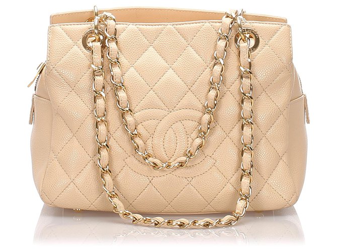 Chanel Brown Caviar Petite Timeless Tote Beige Leather ref.195384