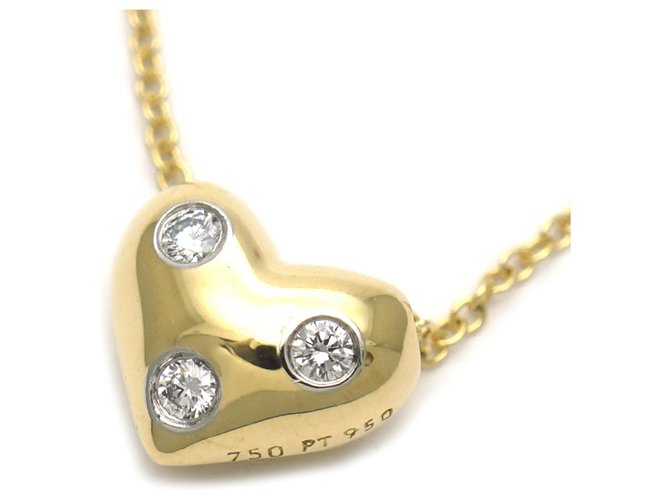 Tiffany & Co Tiffany Gold 18K Diamant Herz Anhänger Halskette Silber Golden Metall  ref.195389