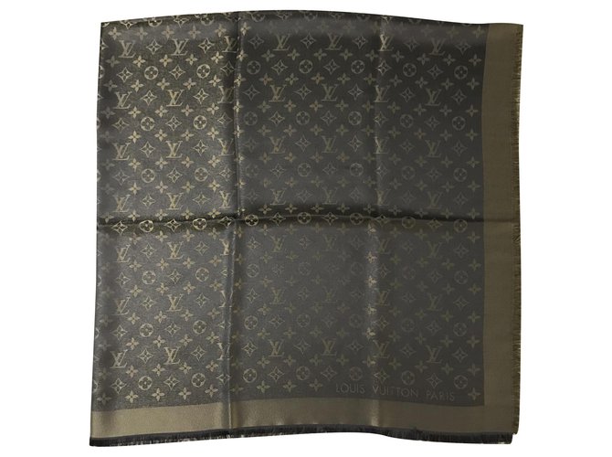 Scialle Louis Vuitton Shine Marron Braun Seide Polyester Wolle Viskose  ref.195443
