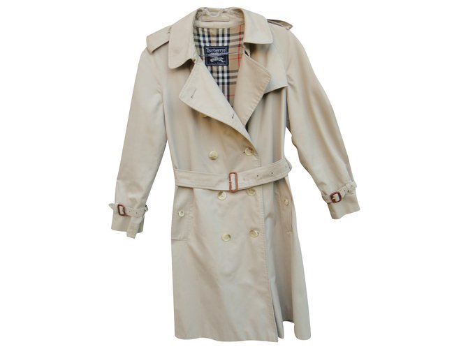 trench coat vintage das mulheres Burberry 38/40 Bege Algodão Poliéster  ref.195451
