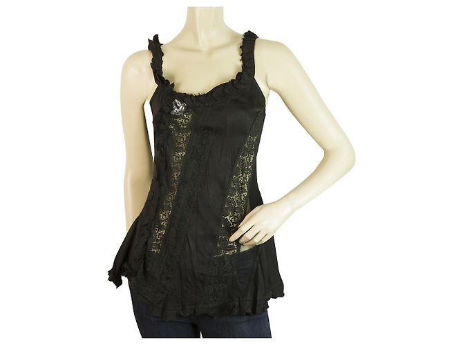 Marithé et François Girbaud Marithe Francois Girbaud Schwarze Spitze Cami Ärmellose Bluse Top Größe Fr. 38