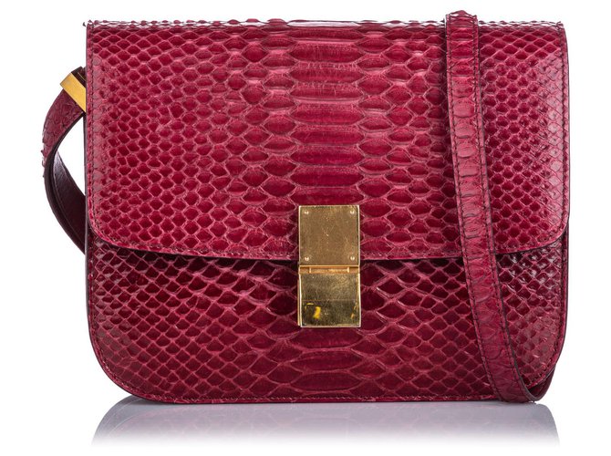 Céline Celine Red Small Python Classic Box Bag Leather  ref.195580