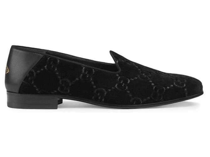 Gucci Black GG Velvet Loafers Leather Pony-style calfskin Cloth  ref.195583